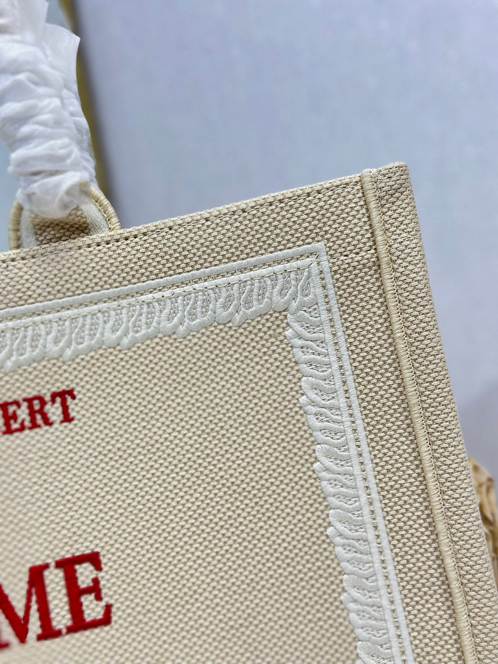 DIOR 26S BOOK TOTE BAG 42 IN BEIGE EMBROIDERED LETTERING FABRIC