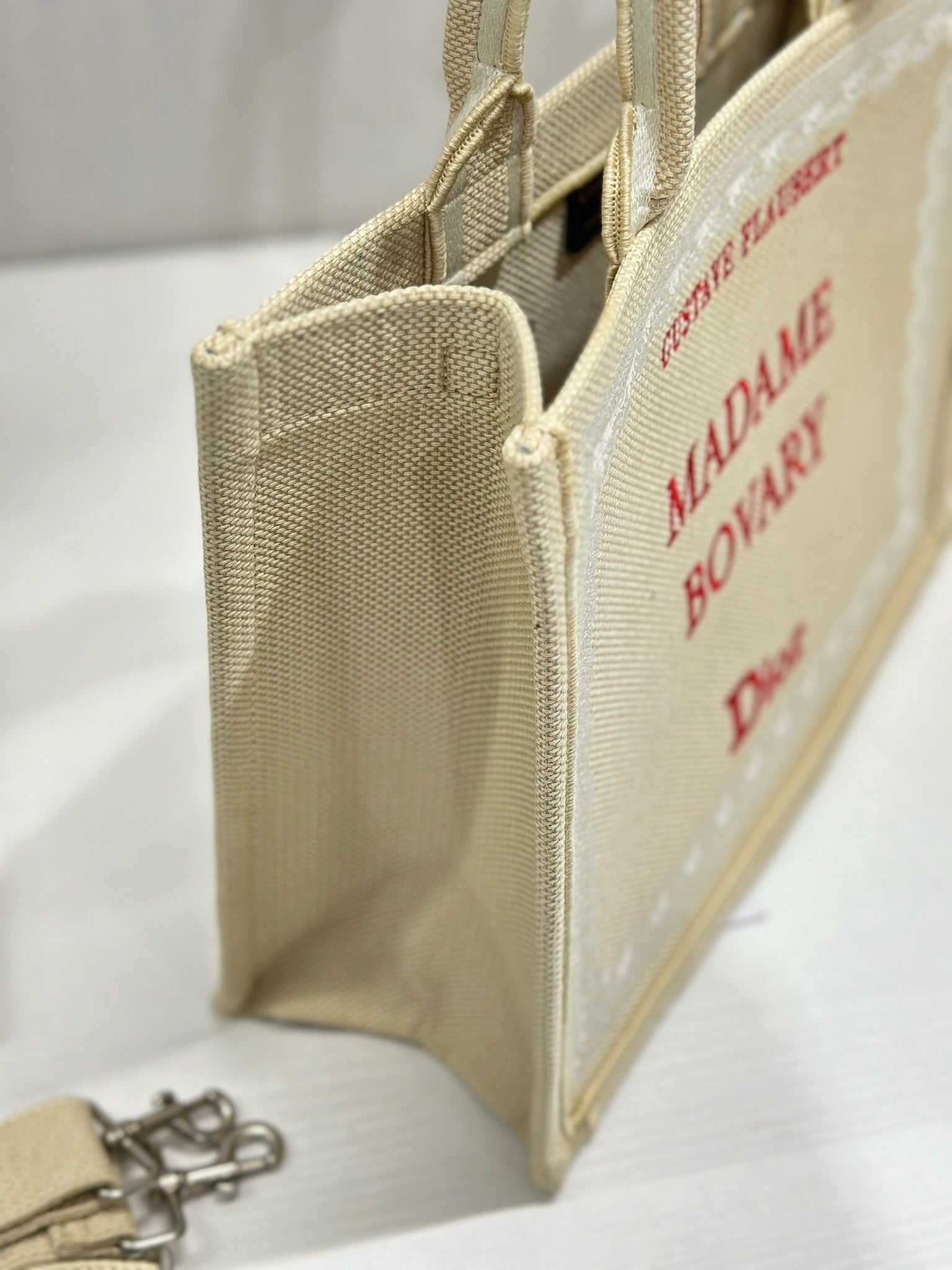 DIOR 26S BOOK TOTE BAG 36 IN BEIGE EMBROIDERED LETTERING FABRIC