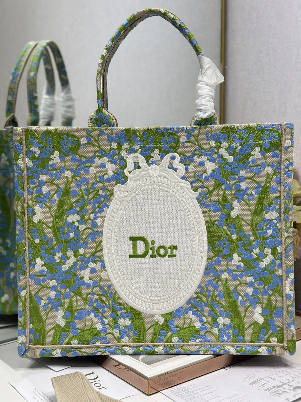DIOR 26S BOOK TOTE BAG 42 IN  MUTICOLOR BAYADERE FABRIC