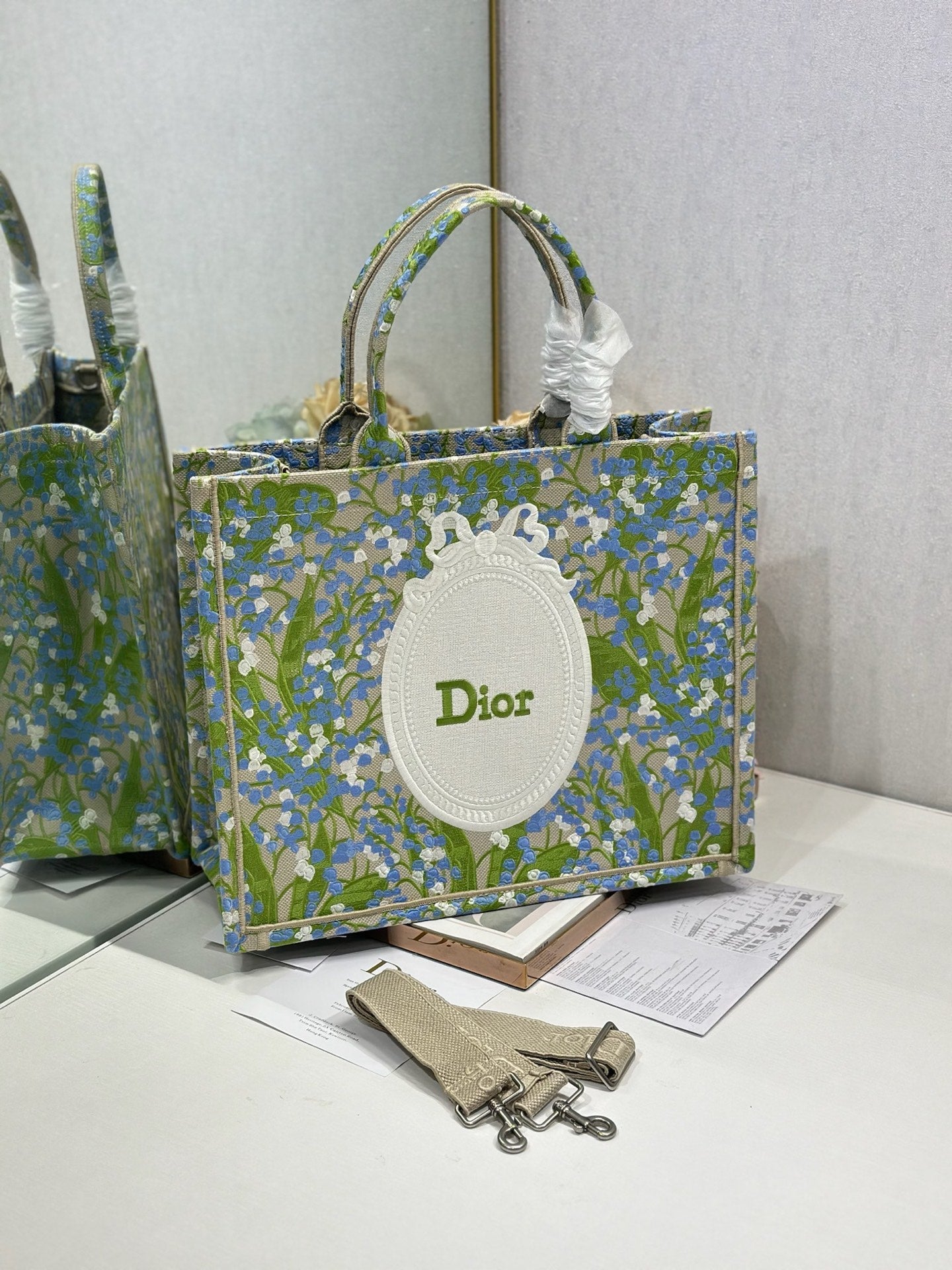 DIOR 26S BOOK TOTE BAG 42 IN  MUTICOLOR BAYADERE FABRIC