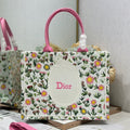 DIOR 26S BOOK TOTE BAG 36 IN MULTICOLOR FLORAL EMBROIDERED JACQUARD