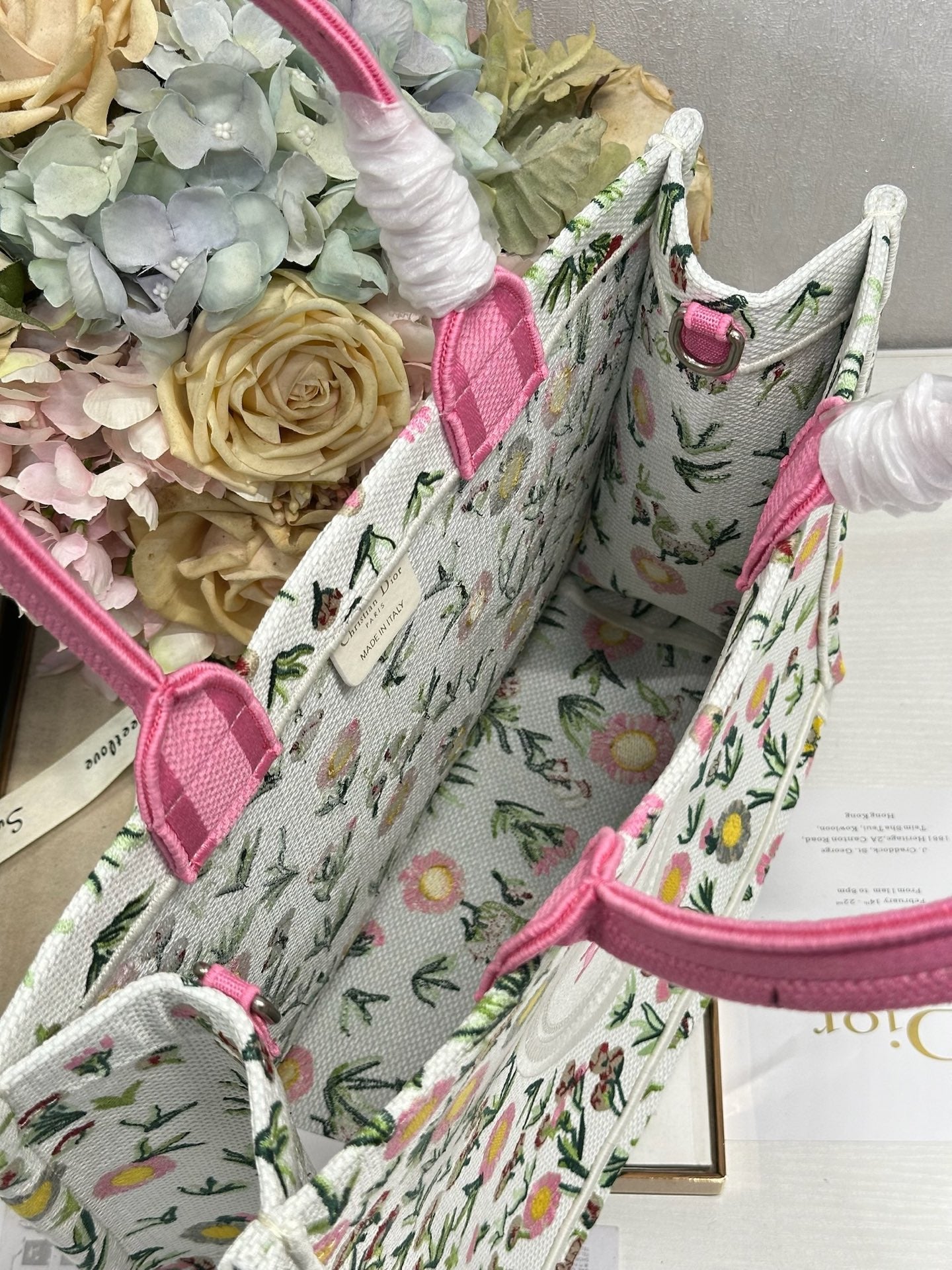 DIOR 26S BOOK TOTE BAG 36 IN MULTICOLOR FLORAL EMBROIDERED JACQUARD