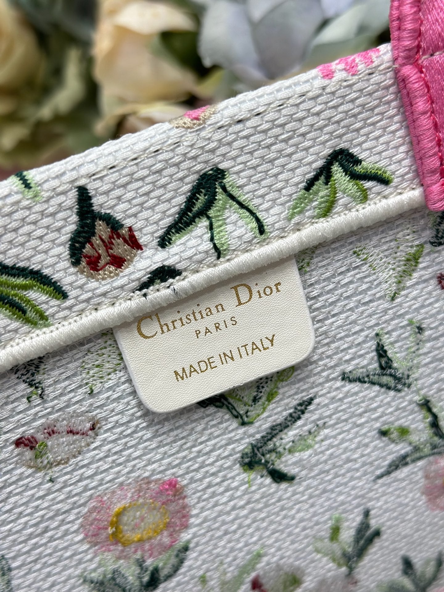 DIOR 26S BOOK TOTE BAG 36 IN MULTICOLOR FLORAL EMBROIDERED JACQUARD