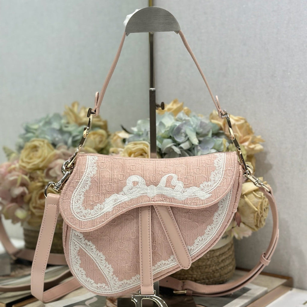 DIOR 26S SADDLE BAG 25 IN LIGHT PINK JACQUARD