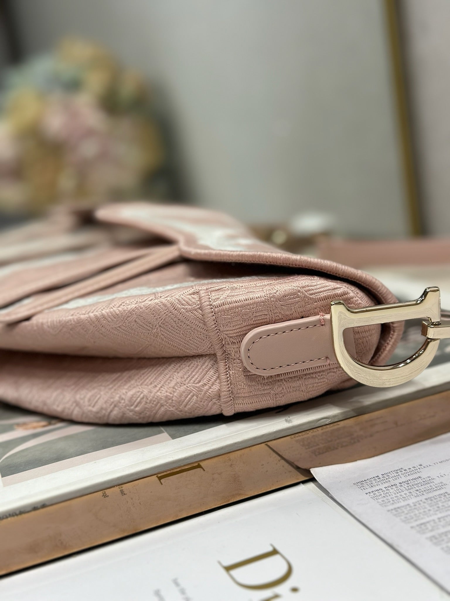 DIOR 26S SADDLE BAG 25 IN LIGHT PINK JACQUARD