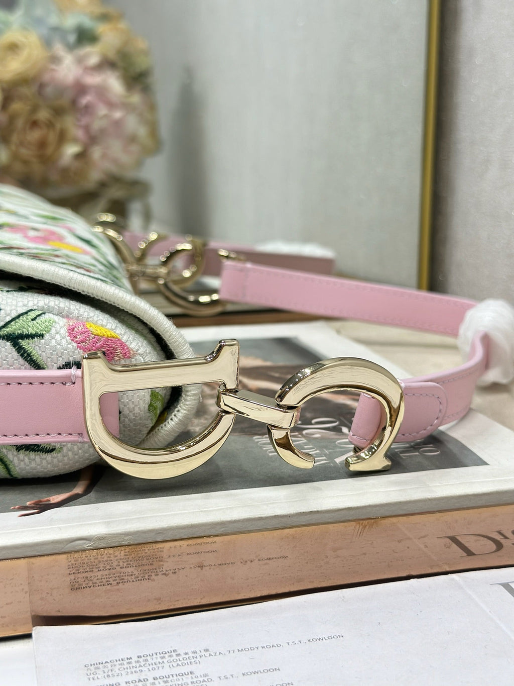 DIOR 26S SADDLE BAG 25 IN MULTICOLOR FLORAL EMBROIDERED JACQUARD