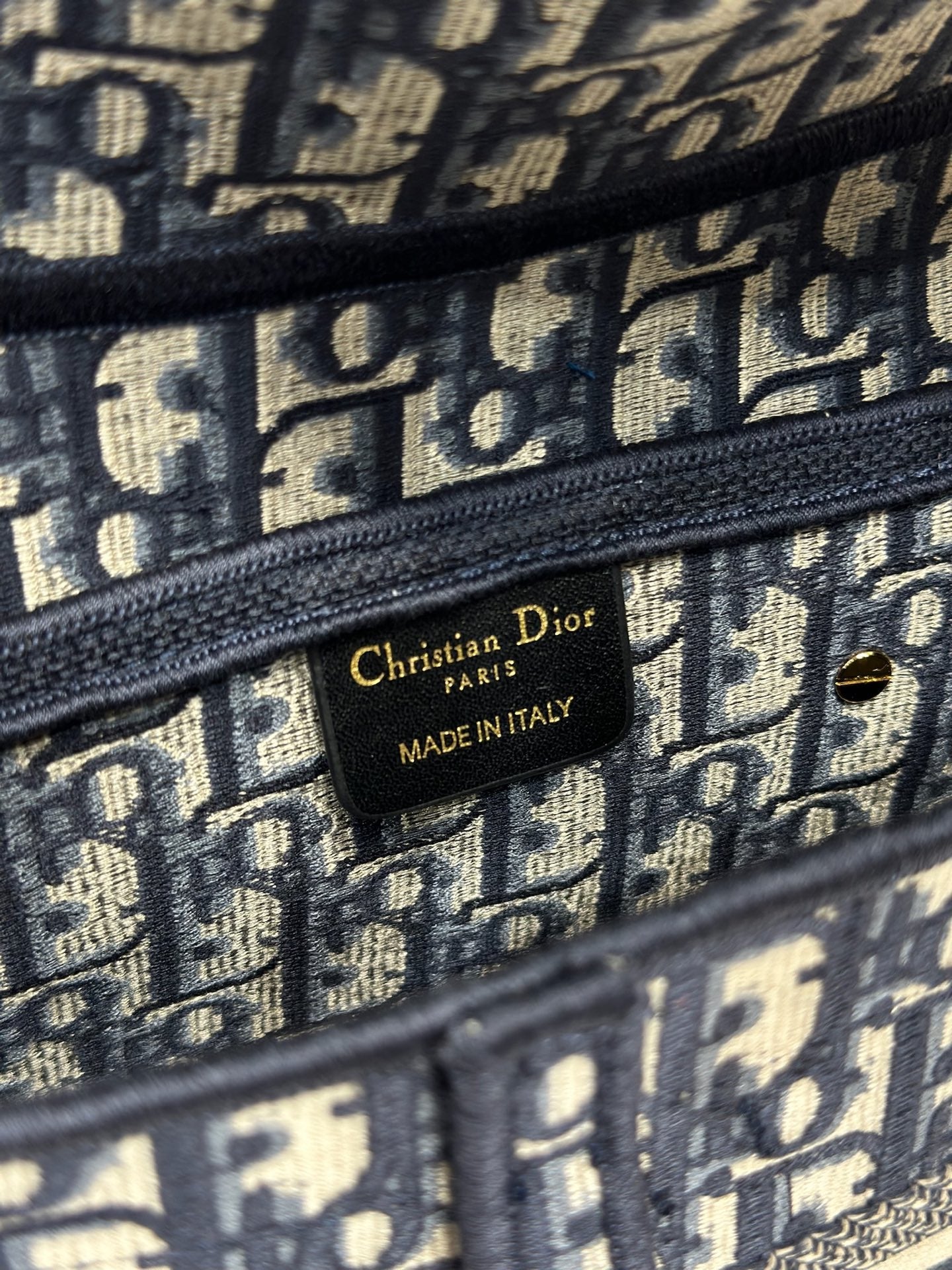 DIOR 26S SADDLE BAG 25 IN NAVY BLUE AND WHITE OBLIQUE JACQUARD