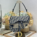 DIOR 26S SADDLE BAG 25 IN NAVY BLUE AND WHITE OBLIQUE JACQUARD
