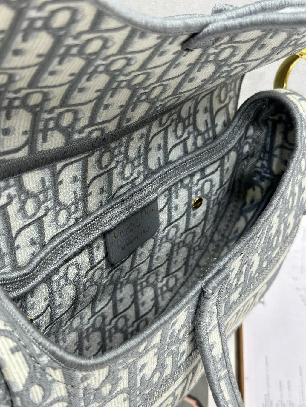 DIOR 26S SADDLE BAG 25 IN GREY AND BLACK OBLIQUE JACQUARD