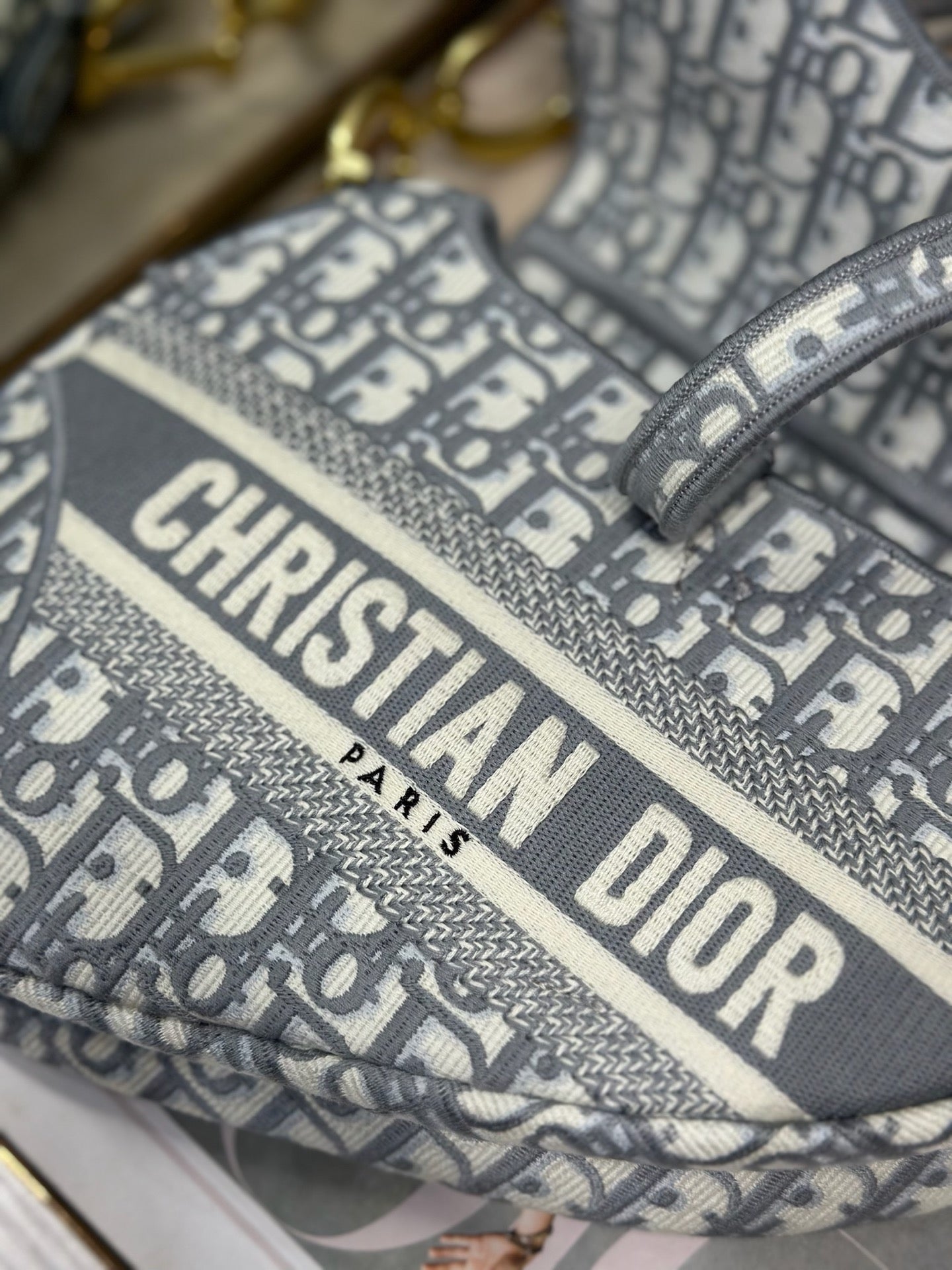 DIOR 26S SADDLE BAG 25 IN GREY AND BLACK OBLIQUE JACQUARD