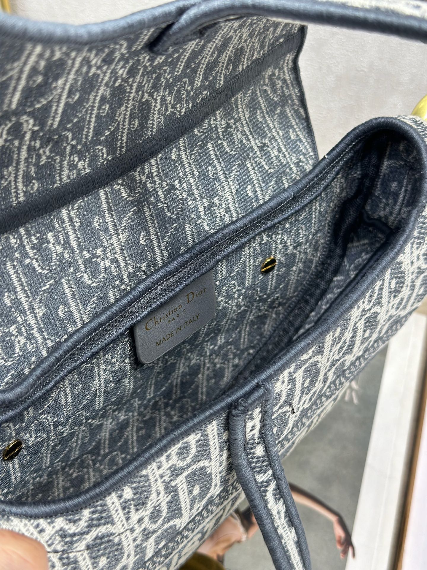 DIOR 26S SADDLE BAG 25 IN NAVY BLUE AND BLACK OBLIQUE JACQUARD