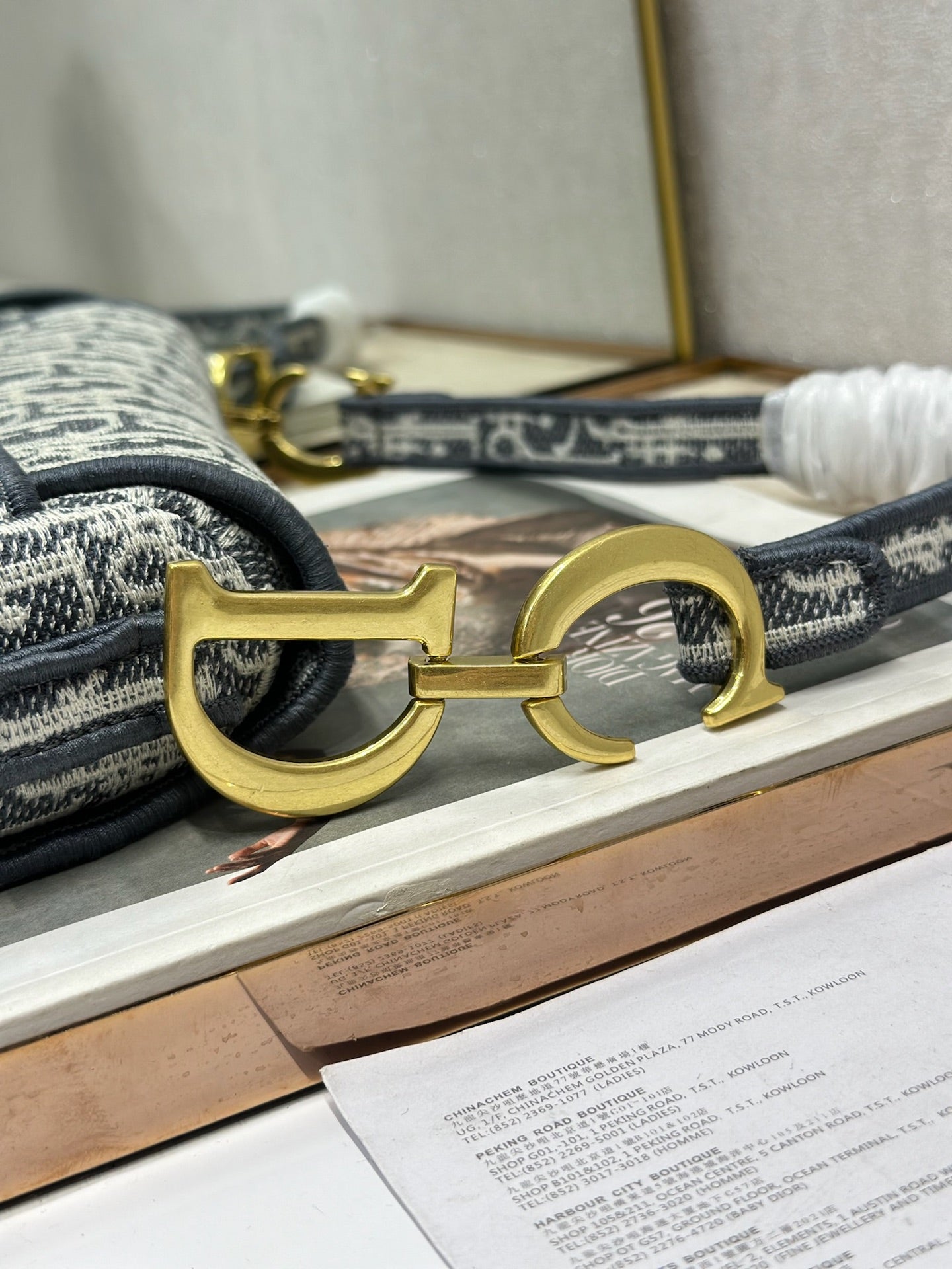 DIOR 26S SADDLE BAG 25 IN NAVY BLUE AND BLACK OBLIQUE JACQUARD