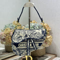 DIOR 26S SADDLE BAG 25 IN NAVY BLUE AND BEIGE JACQUARD