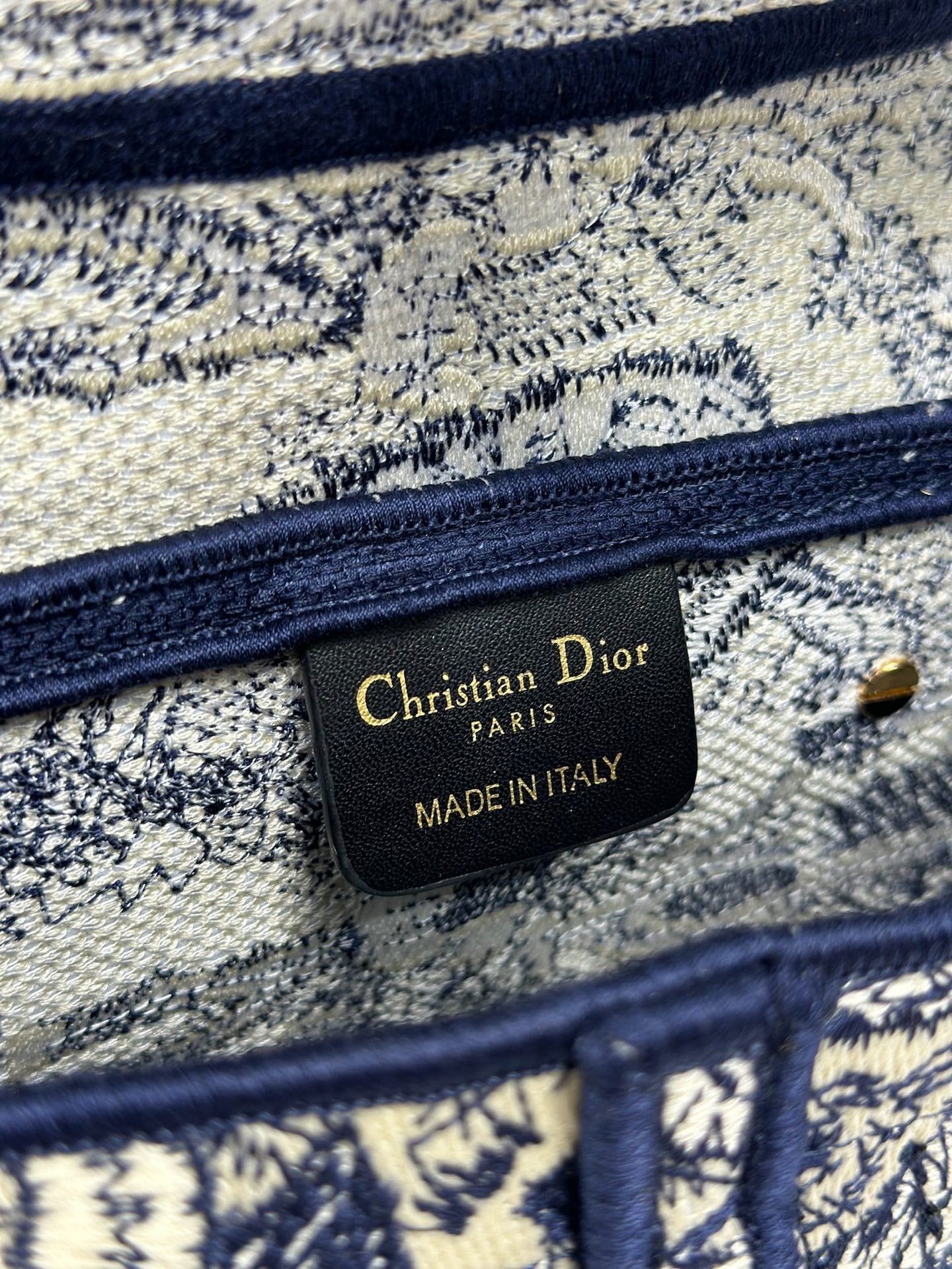 DIOR 26S SADDLE BAG 25 IN NAVY BLUE AND BEIGE JACQUARD