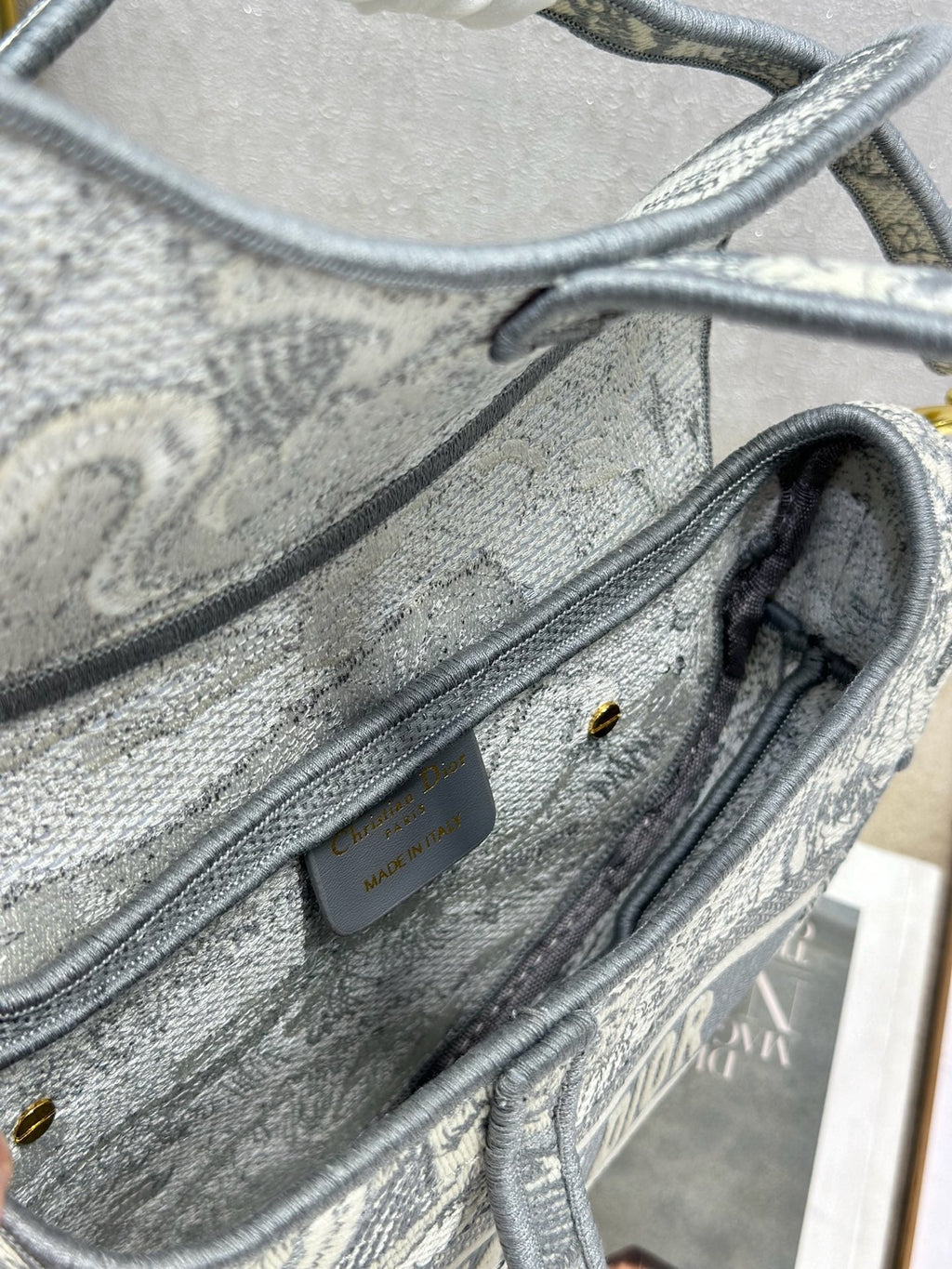 DIOR 26S SADDLE BAG 25 IN GREY AND WHITE JACQUARD