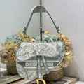 DIOR 26S SADDLE BAG 25 IN GREY AND WHITE JACQUARD