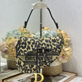 DIOR 26S SADDLE BAG 25 IN BEIGE EOPARD-PRINT JACQUARD