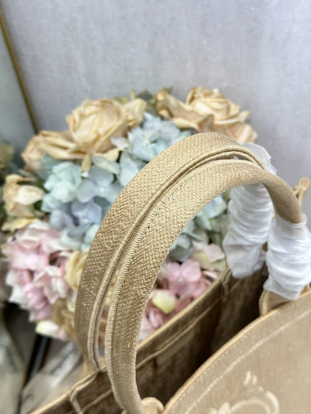 DIOR 26S BOOK TOTE BAG 36 IN BEIGE BAYADERE FABRIC