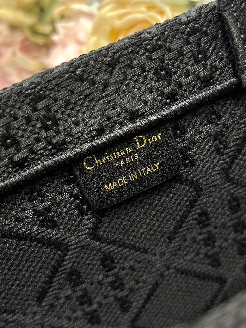 DIOR 26S BOOK TOTE BAG 36 IN BLACK BAYADERE FABRIC