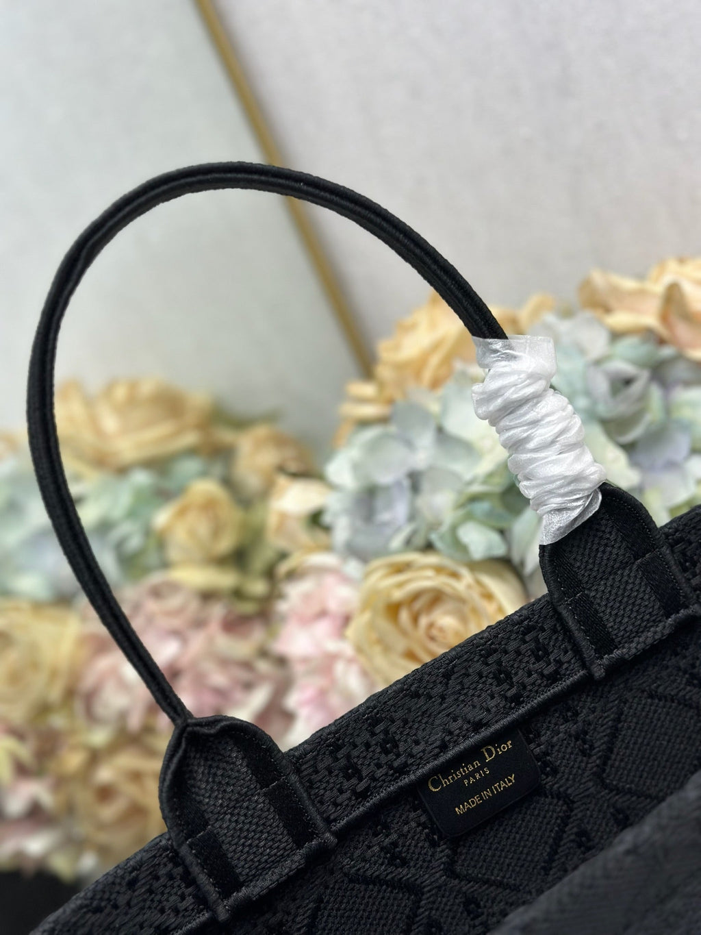 DIOR 26S BOOK TOTE BAG 36 IN BLACK BAYADERE FABRIC