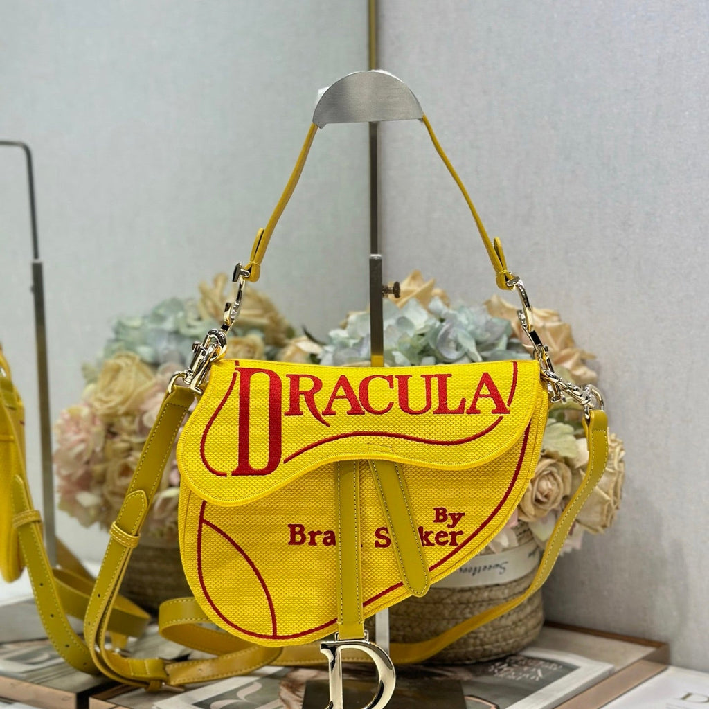 DIOR 26S SADDLE BAG 25 IN YELLOW WOVEN FABRIC