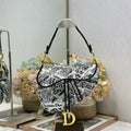 DIOR 26S SADDLE BAG 25 IN WHITE MIX BLACK WOVEN FABRIC