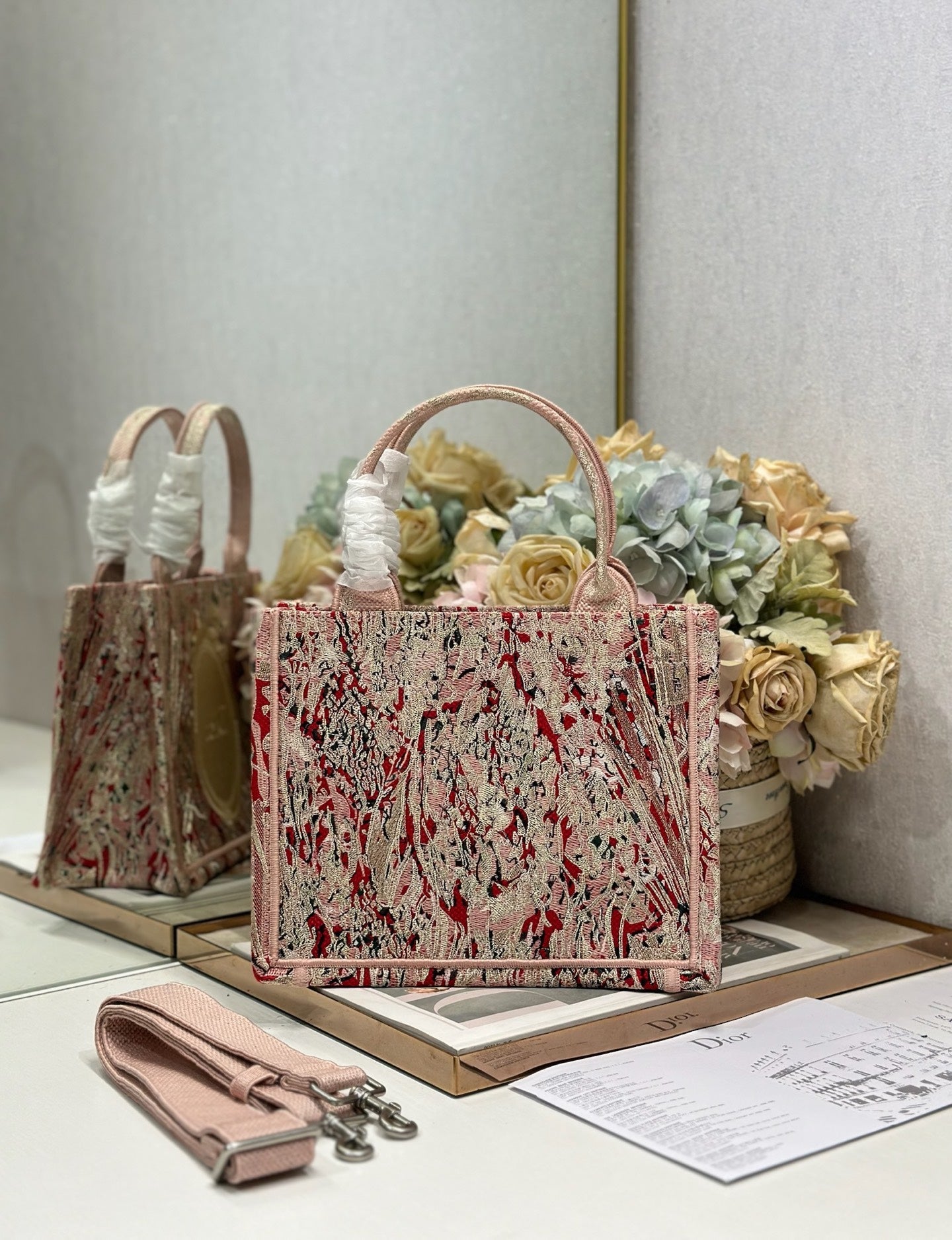 DIOR 26S MINI BOOK TOTE 26 IN LIGHT BEIGE WOVEN FABRIC STYLE 1