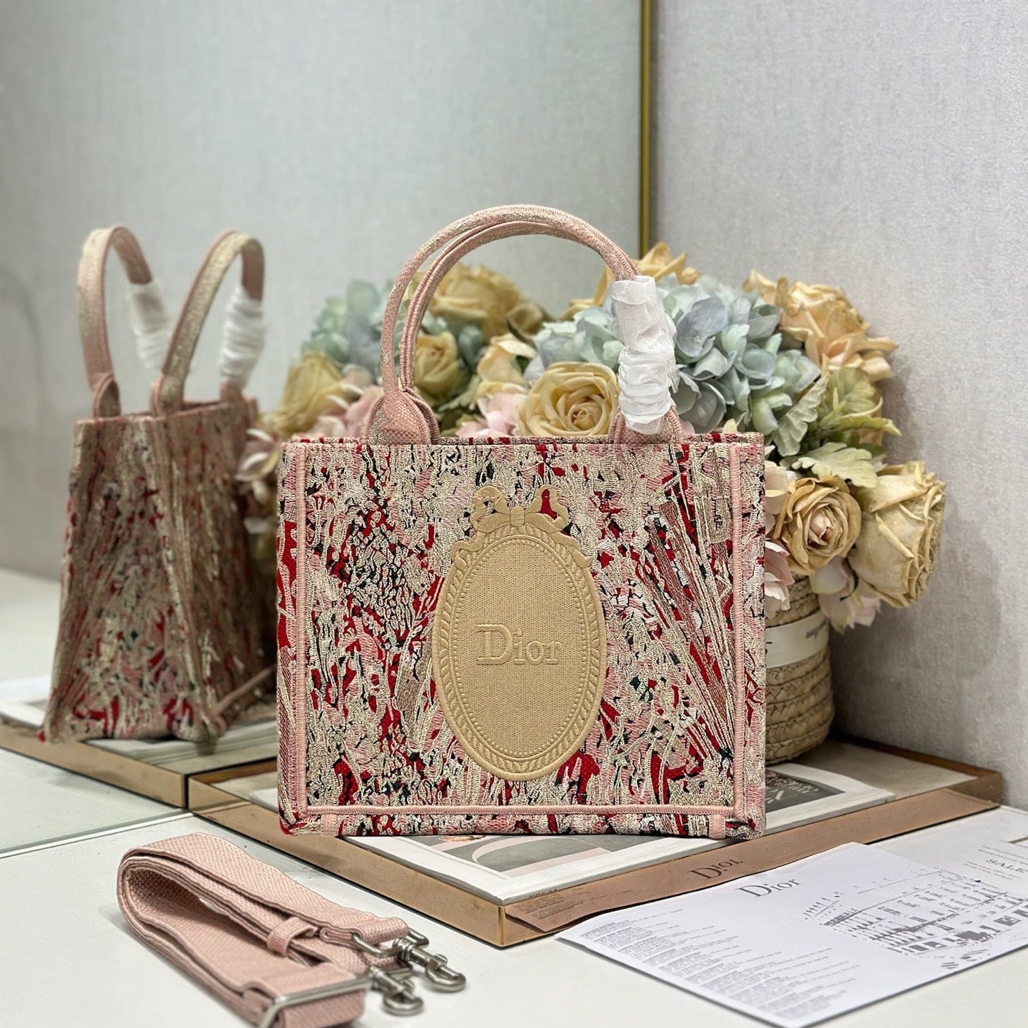 DIOR 26S MINI BOOK TOTE 26 IN LIGHT BEIGE WOVEN FABRIC STYLE 1
