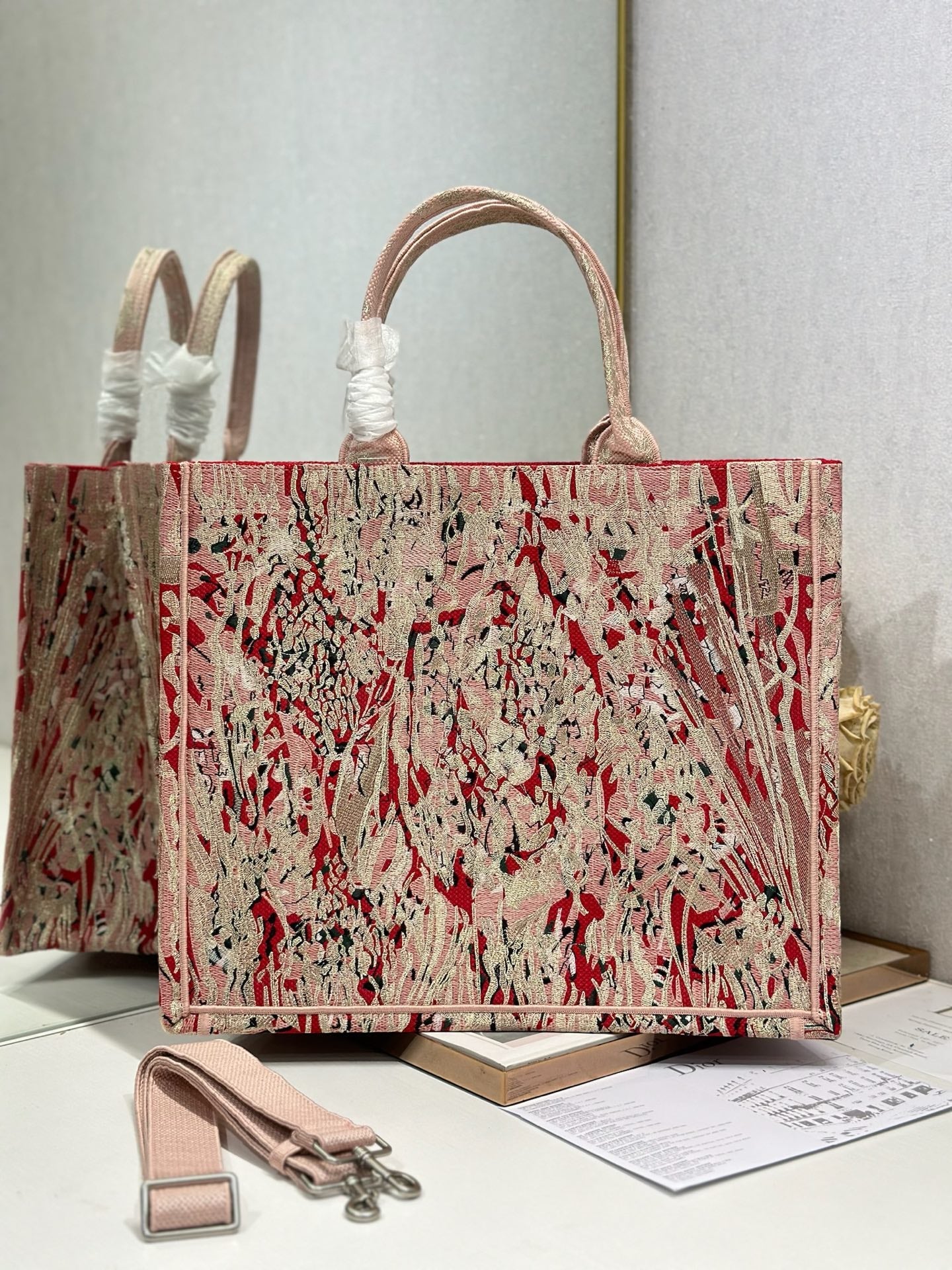 DIOR 26S LARGE BOOK TOTE 42 IN LIGHT BEIGE WOVEN FABRIC STYLE 2