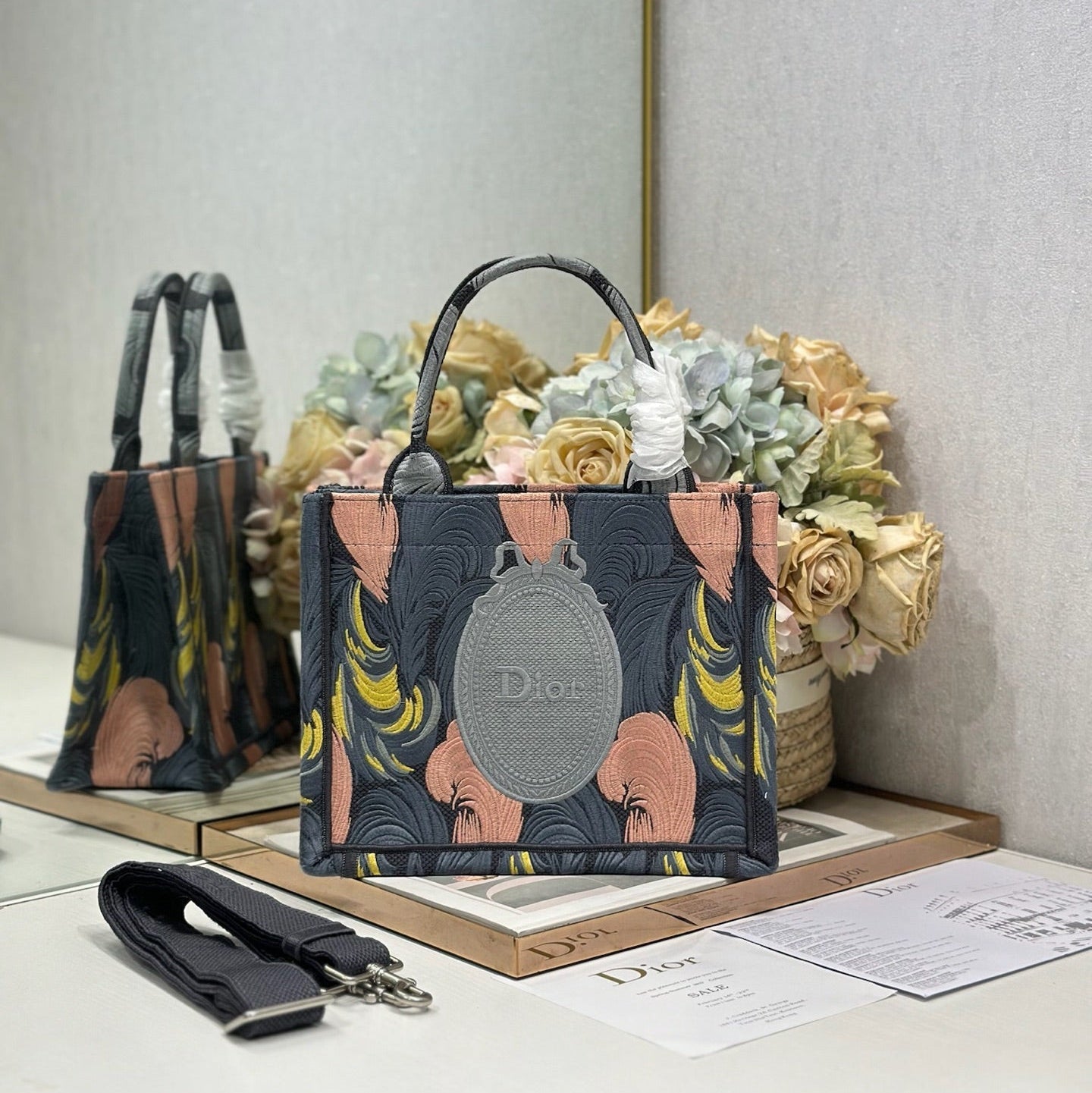 DIOR 26S MINI BOOK TOTE 26 IN MULTICOLOR WOVEN FABRIC