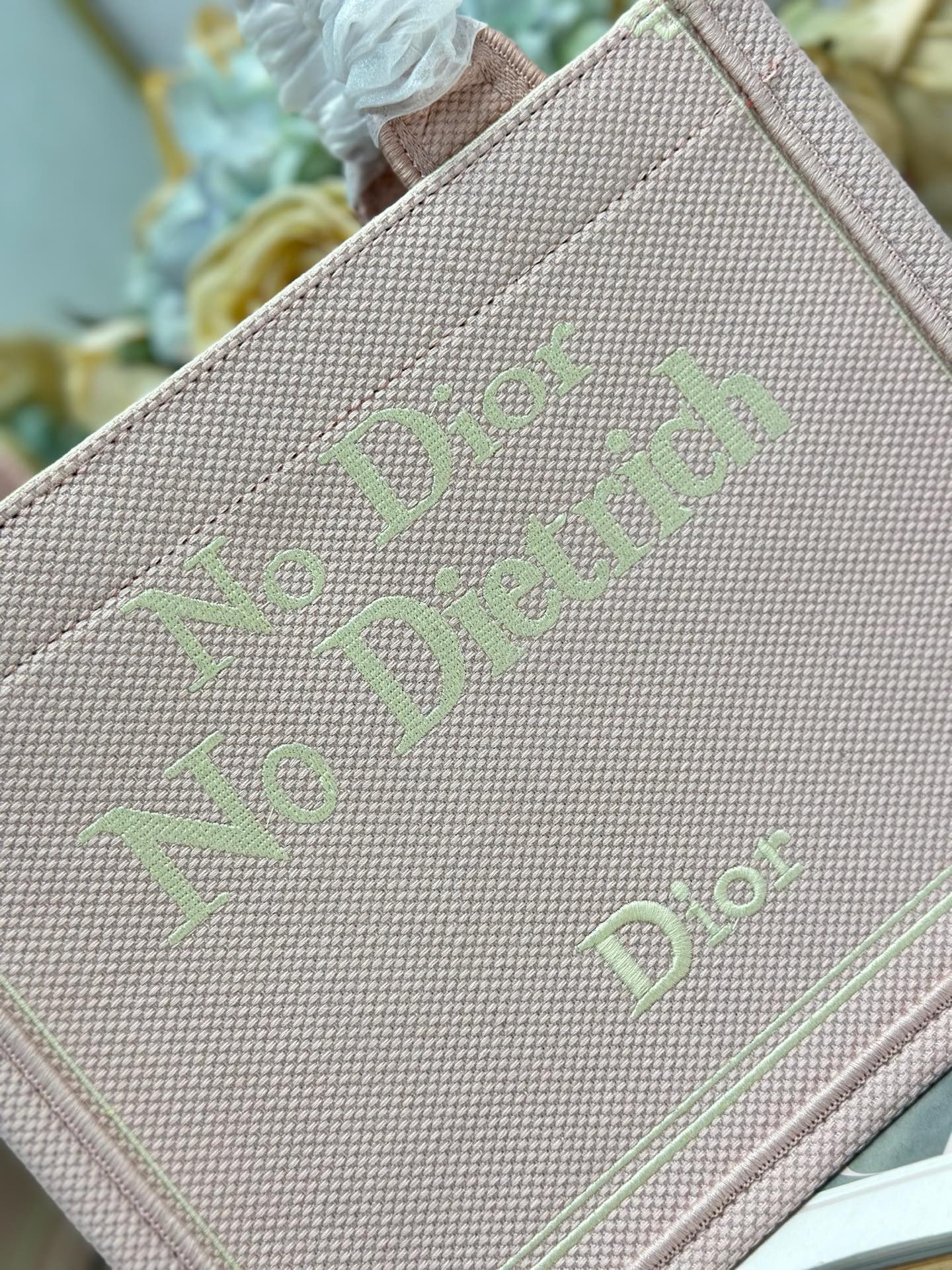 DIOR 26S MINI BOOK TOTE 26 IN LIGHT PINK WOVEN FABRIC