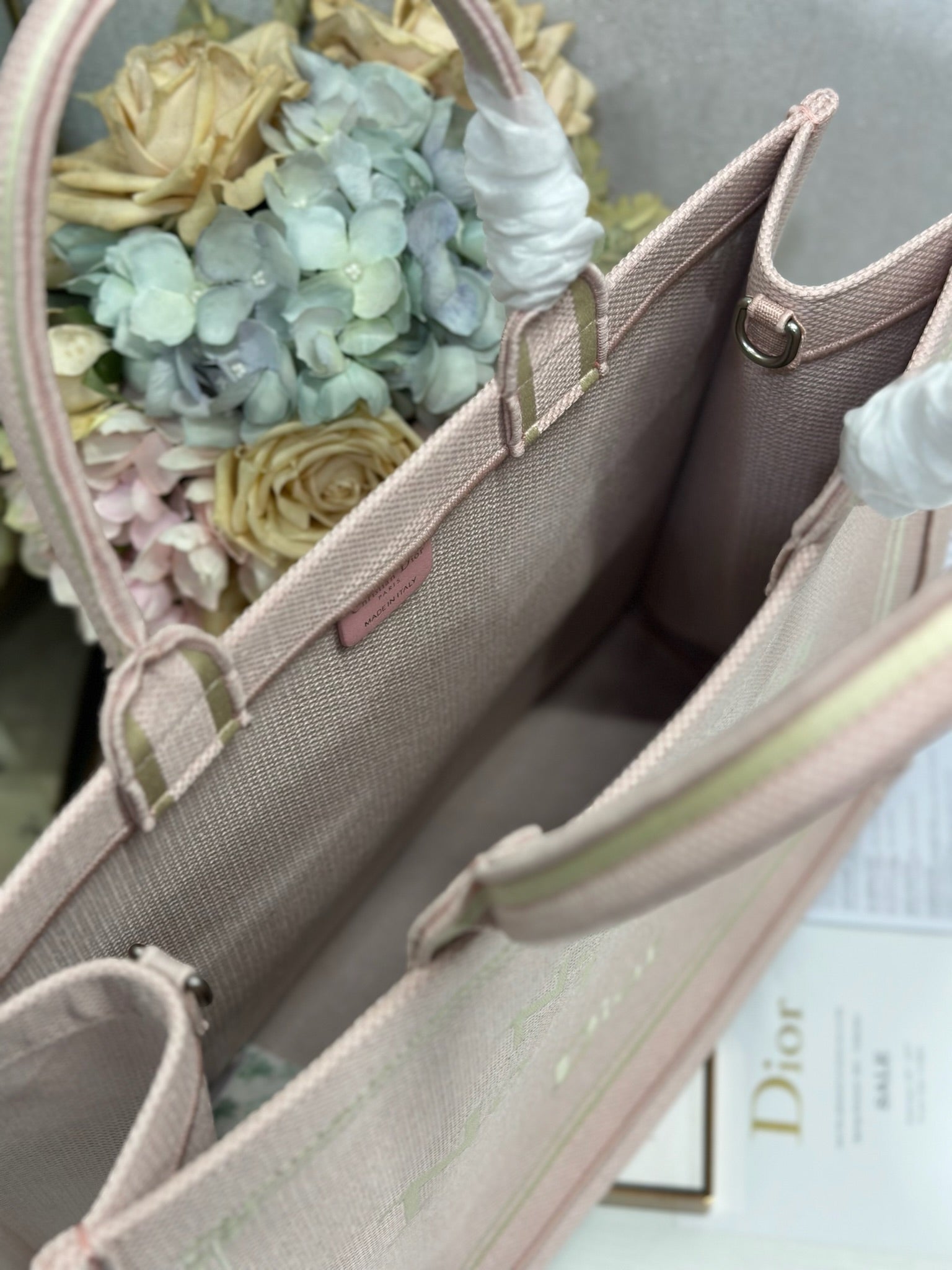 DIOR 26S LARGE BOOK TOTE 42 IN LIGHT PINK WOVEN FABRIC