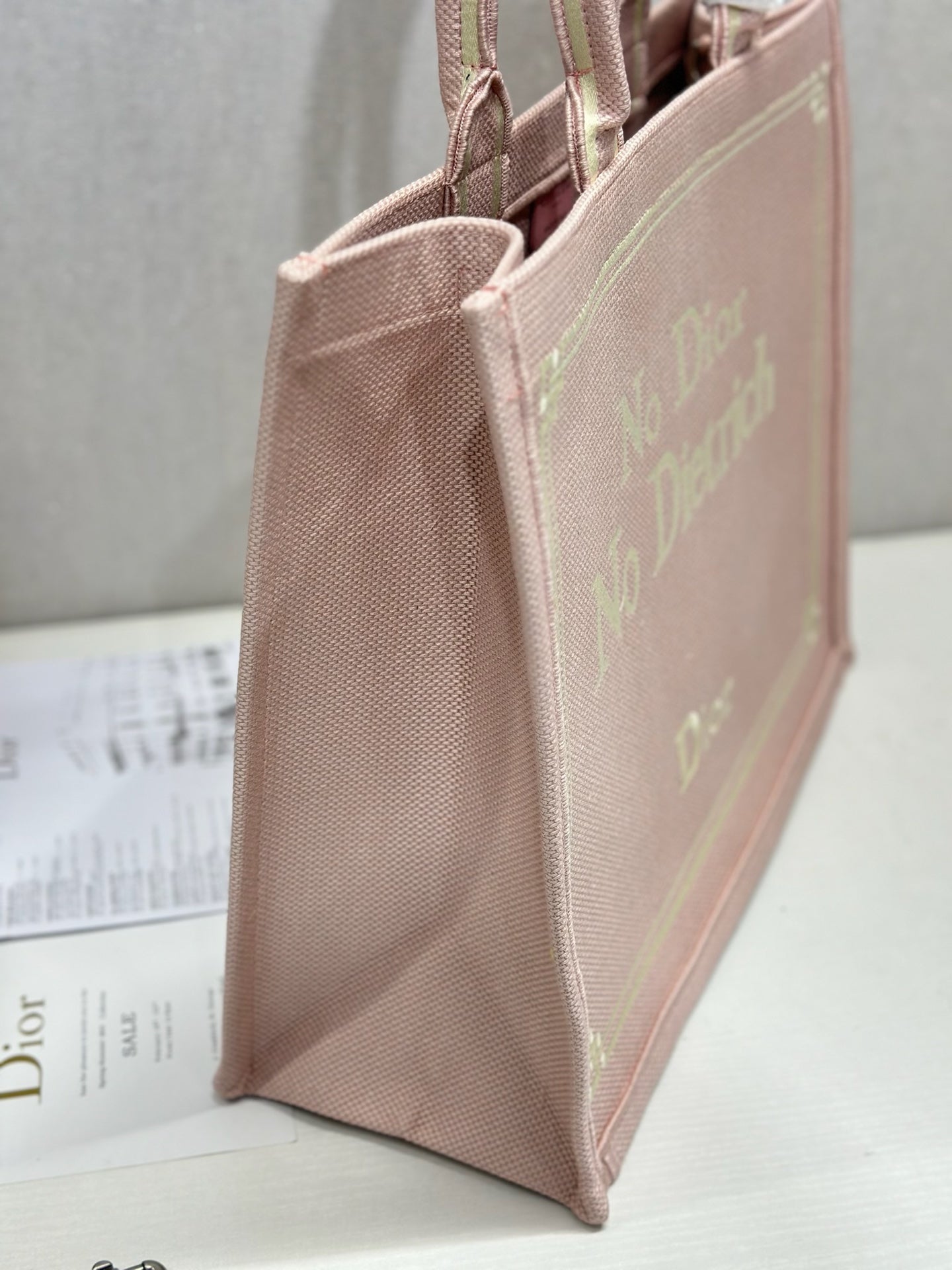 DIOR 26S LARGE BOOK TOTE 42 IN LIGHT PINK WOVEN FABRIC