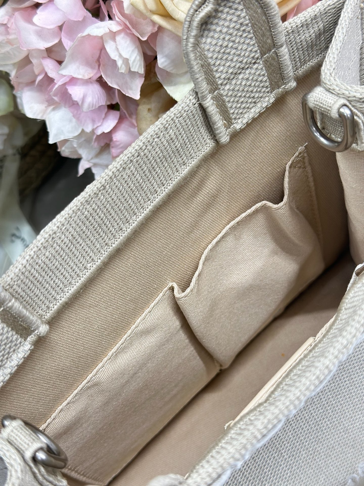 DIOR 26S MINI BOOK TOTE 26 IN BEIGE WOVEN FABRIC