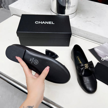 CHANEL 25S MARY JANES IN BLACK CALFSKIN WITH BOW GOLD HARDWARE