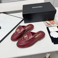 CHANEL 25S MULES WITH CHAIN DETAIL IN BURGUNDY CALFSKIN GOLD HARDWARE