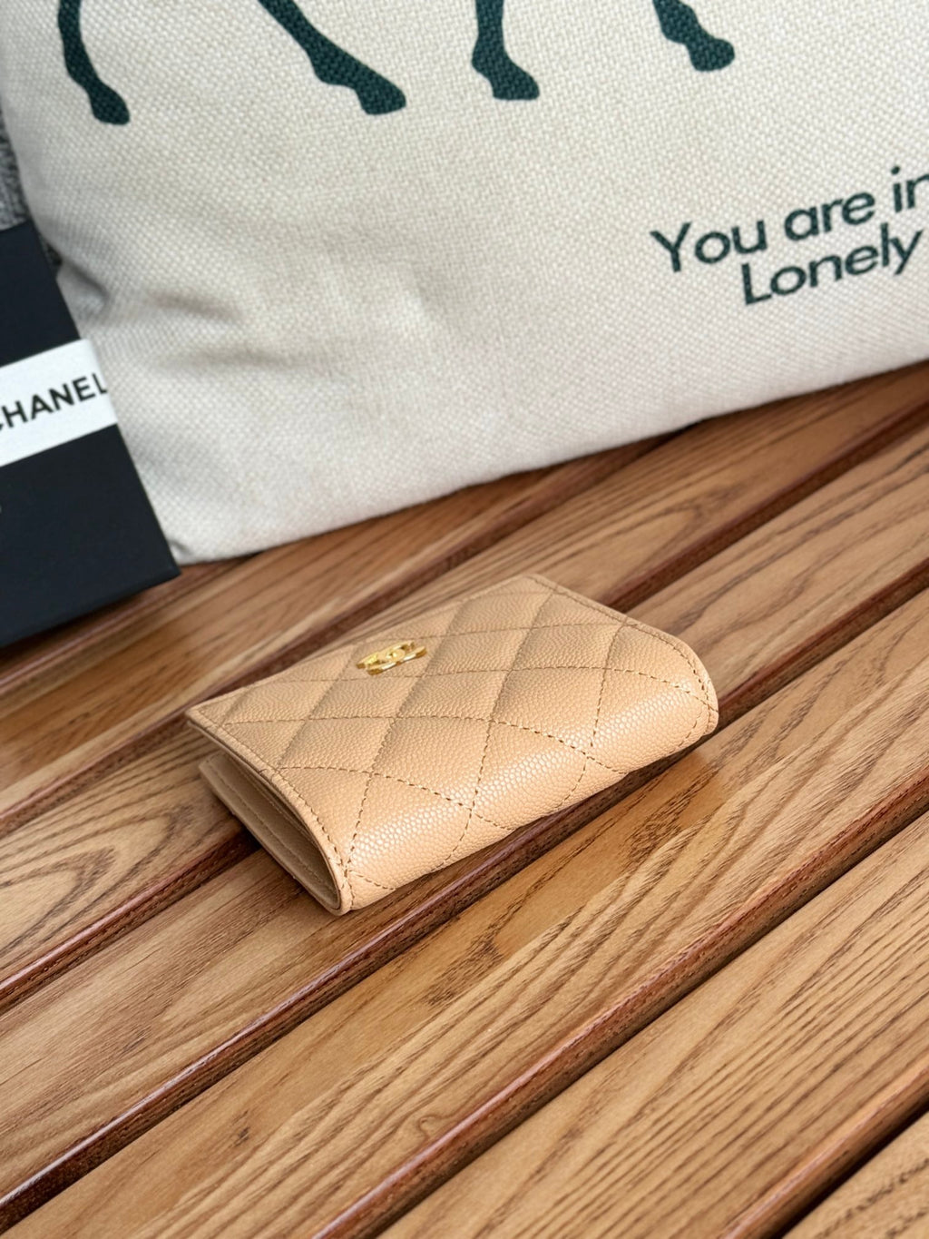 SMALL FLAP WALLET 12 IN LIGHT BROWN GRAINED CALFSKIN GOLD-TONE HARDWARE