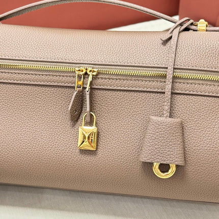 LORO PIANA 26S ZIPPERED TOP HANDLE BAG IN TAUPE CALFSKIN