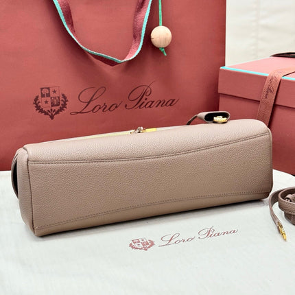 LORO PIANA 26S ZIPPERED TOP HANDLE BAG IN TAUPE CALFSKIN