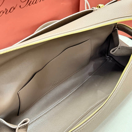 LORO PIANA 26S ZIPPERED TOP HANDLE BAG IN TAUPE CALFSKIN