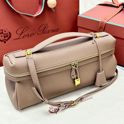 LORO PIANA 26S ZIPPERED TOP HANDLE BAG IN TAUPE CALFSKIN