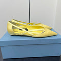 CUT-OUT BALLERINAS IN LIGHT YELLOW SATIN