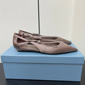 CUT-OUT BALLERINA FLAT IN HAZELNUT BEIGE SATIN ATTACHED BEAD BUCKLE