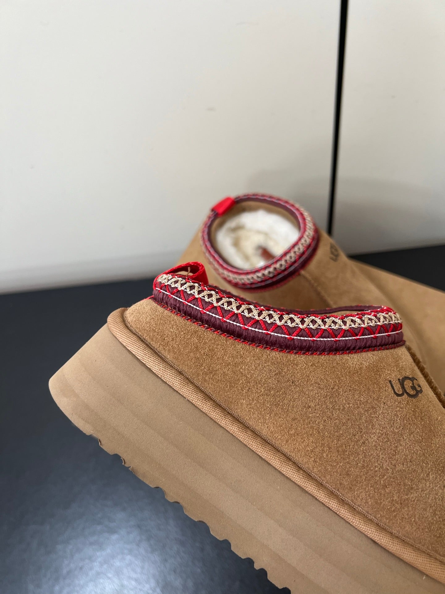 TAZZ PLATFORM SLIPPERS IN TAN BROWN SUEDE