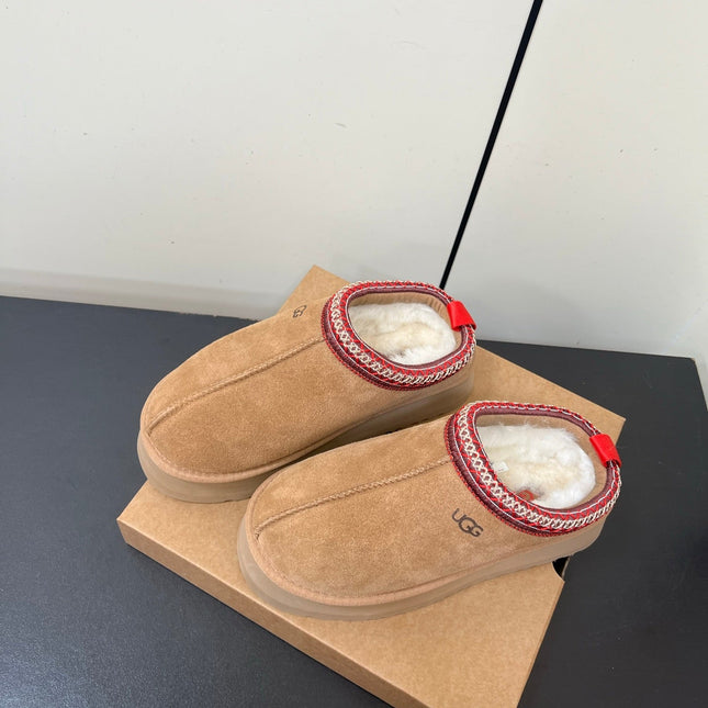 TAZZ PLATFORM SLIPPERS IN TAN BROWN SUEDE