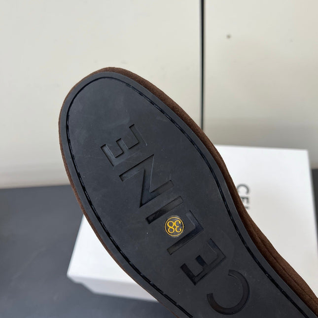 CELINE 26S MAILLON TRIOMPHE LOAFER IN DARK BROWN SUEDE