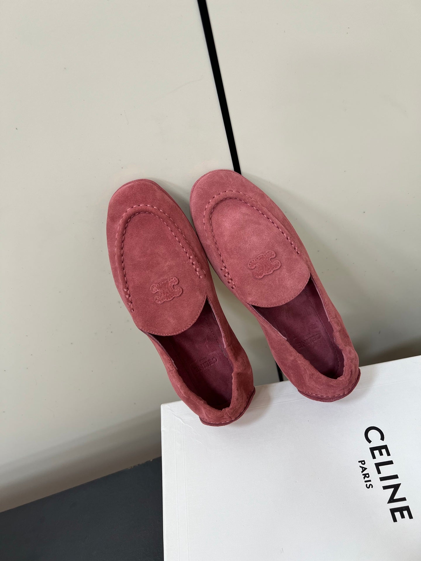 CELINE 26S MAILLON TRIOMPHE LOAFER IN PINK SUEDE