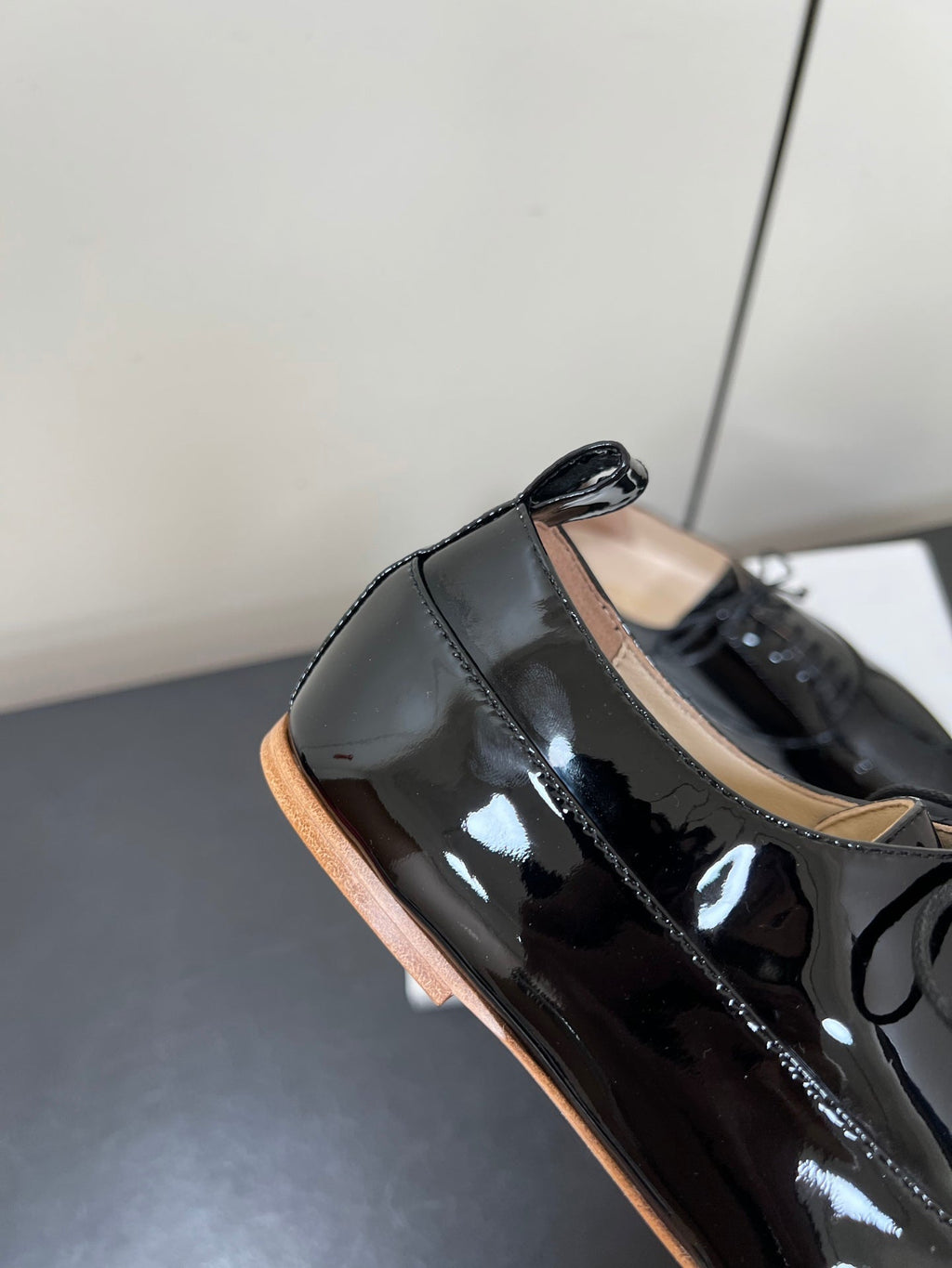 CELINE 26S MINIMAL LACE-UP SHOES IN BLACK GLOSSY CALFSKIN