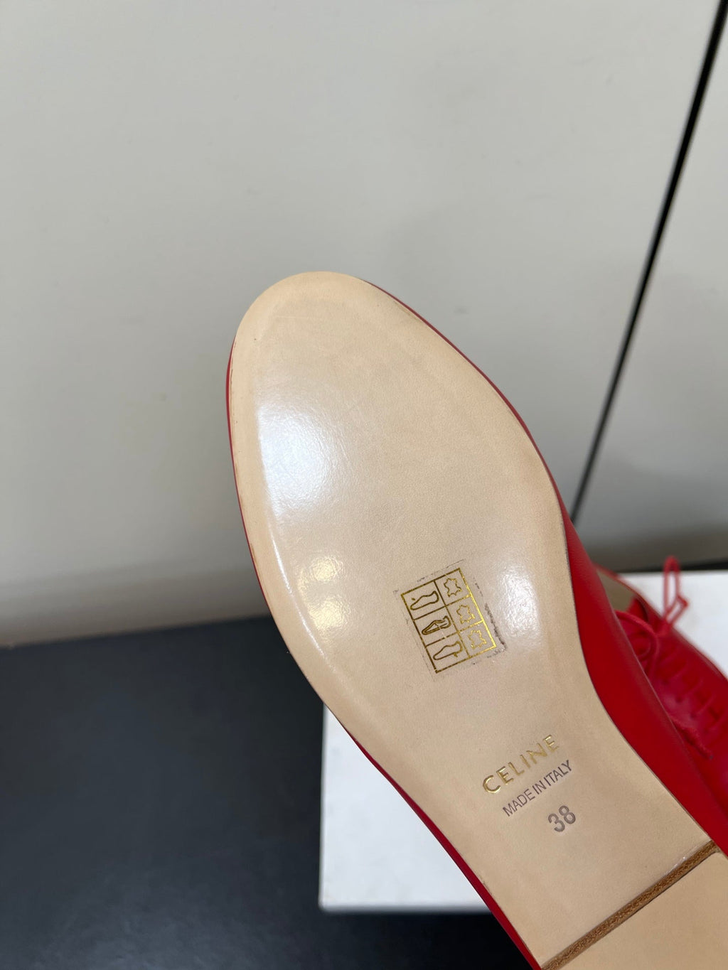 CELINE 26S MINIMAL LACE-UP SHOES IN RED CALFSKIN