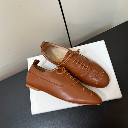 CELINE 26S MINIMAL LACE-UP SHOES IN BROWN CALFSKIN